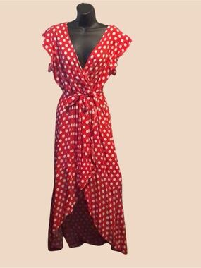Polka Dots-Spring Summer Boho  V-Neck Faux Wrap Maxi NWT. Limited time price